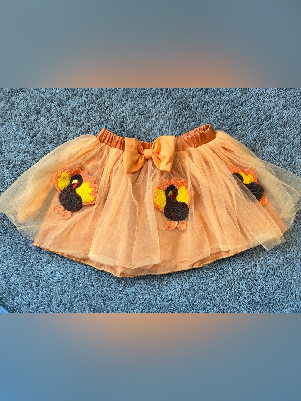 Orange Tulle Kids Skirt with Turkey Appliqués